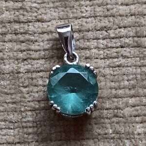 Faux Aquamarine Crystal Silver Pendant